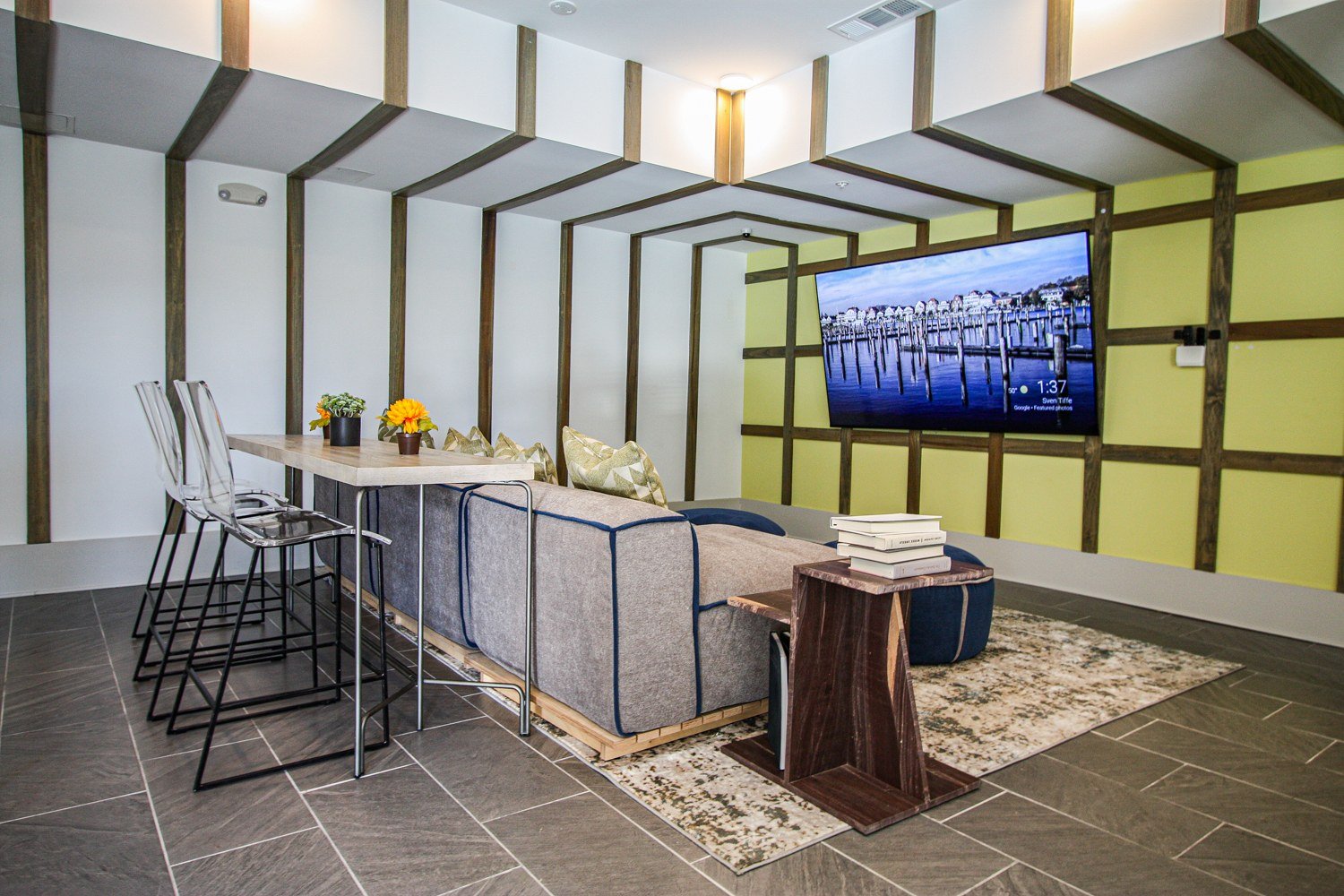 Clubhouse seating and kitchen area